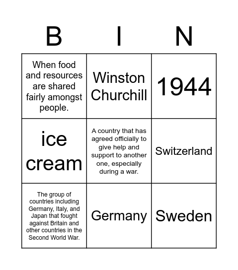 World War Two Bingo Card