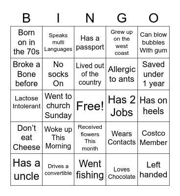 Fellowship Bingo Card