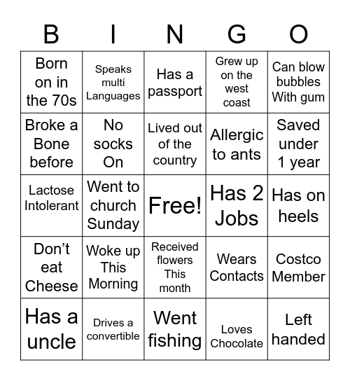 Fellowship Bingo Card