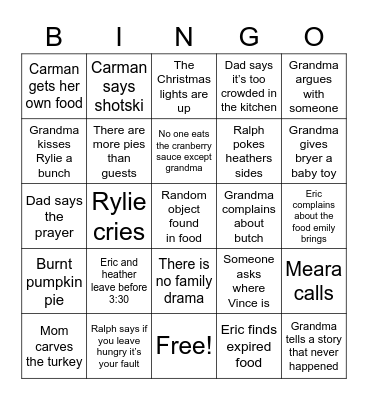 Thanksgiving 2022 Bingo Card