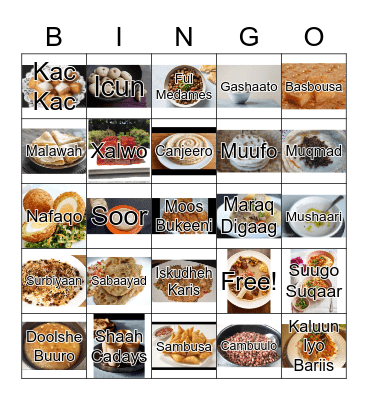 Somali Food Bingo Card