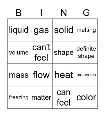 Matter Bingo Card
