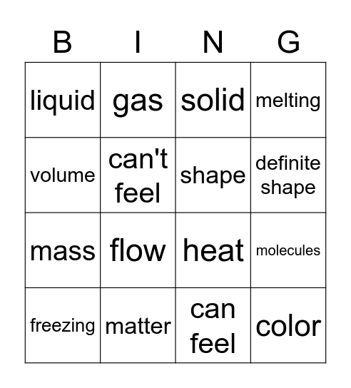 Matter Bingo Card