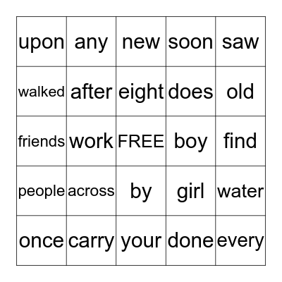 SIGHT WORD BINGO Card