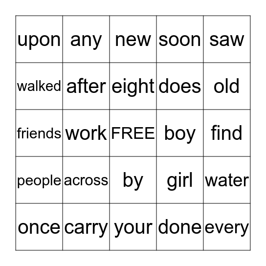 SIGHT WORD BINGO Card