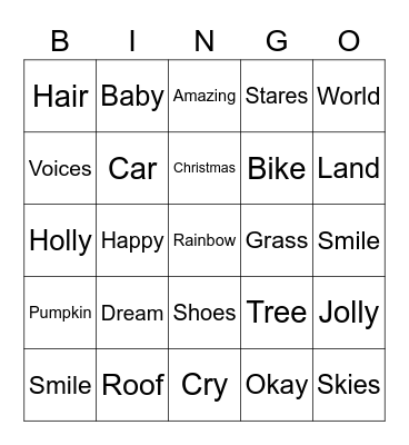 Musical Bingo Card
