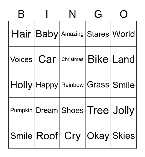 Musical Bingo Card