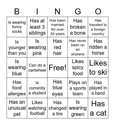 Human Bingo: find someone who... Bingo Card