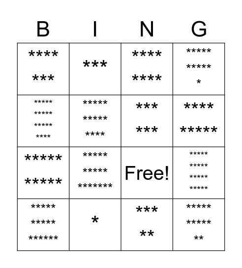 Number Bingo Card