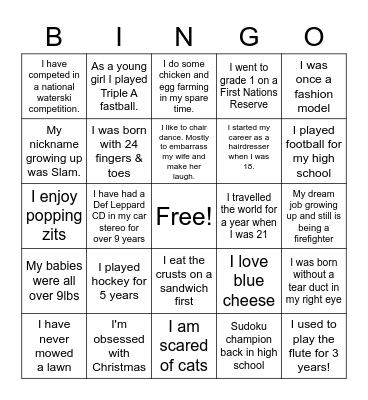 Dream Team Gala Bingo Card