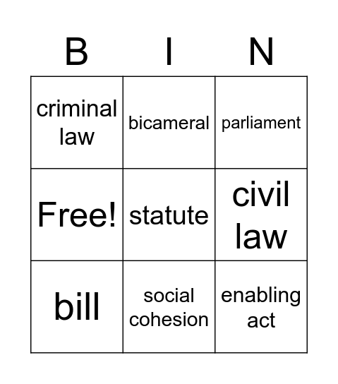 Legal Studies Step Up Bingo Card