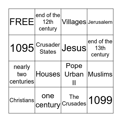 The Crusades Bingo Card