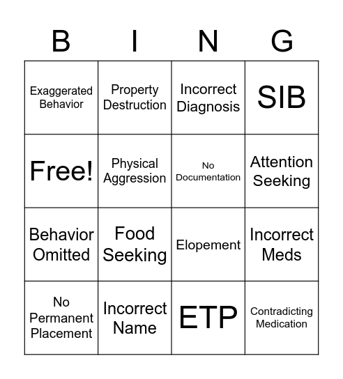 SAIF Intake Bingo Card