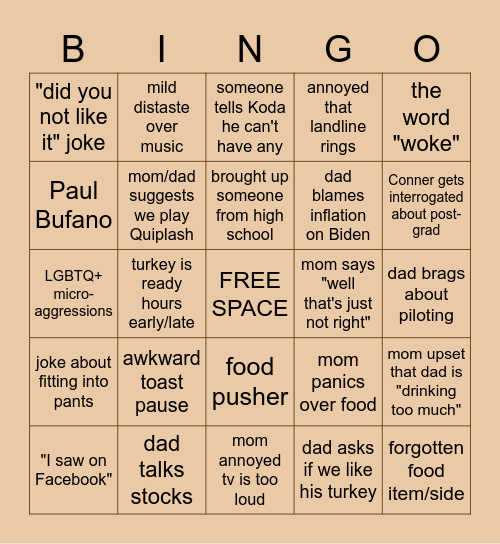 Thanksgiving Bingo Card