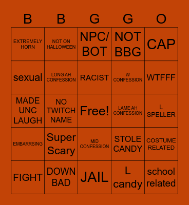 HALLOWEEN CONFESSIONS Bingo Card