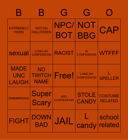 HALLOWEEN CONFESSIONS Bingo Card