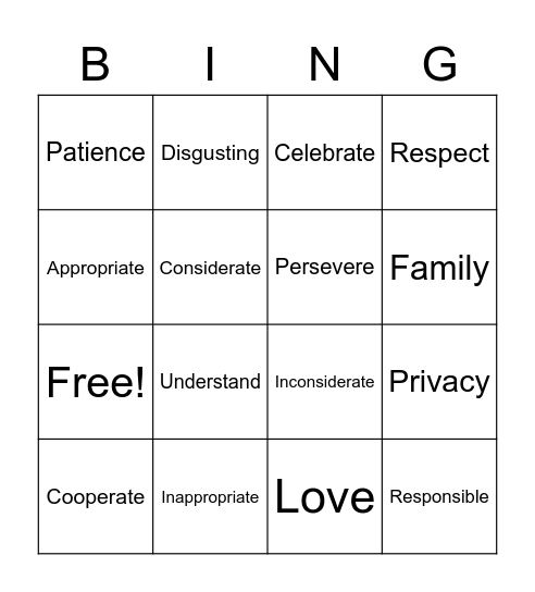 Big Word Bingo Card