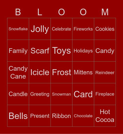 Bloom Youth Development Bingo Card