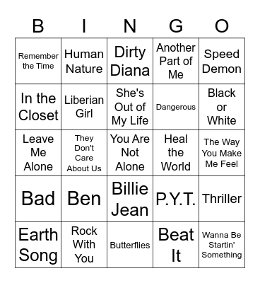 The King of Pop: Michael Jackson Bingo Card