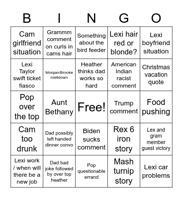 Thanksgiving fiasco bingo 2022 Bingo Card