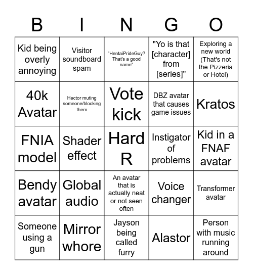 VRChat Bingo Card