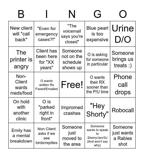 Apple Valley Receptionist Bingo Card