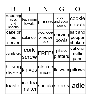 Alison's Wedding Shower Bingo Card