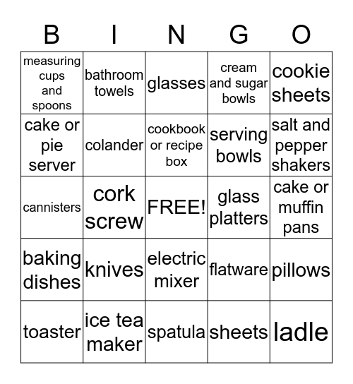 Alison's Wedding Shower Bingo Card