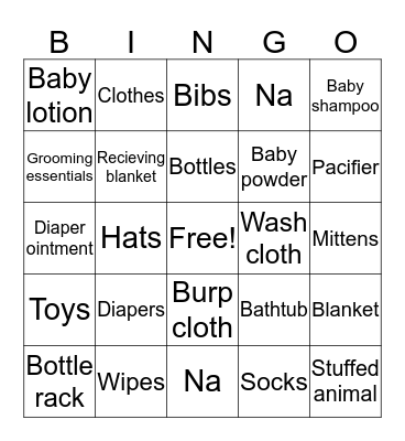 Mai Zia's Baby Shower Bingo Card