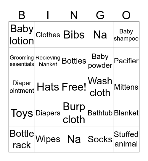 Mai Zia's Baby Shower Bingo Card