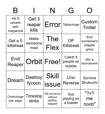 Slap Battles Bingo Card