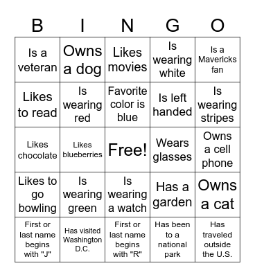 Get To Know You Bingo Card