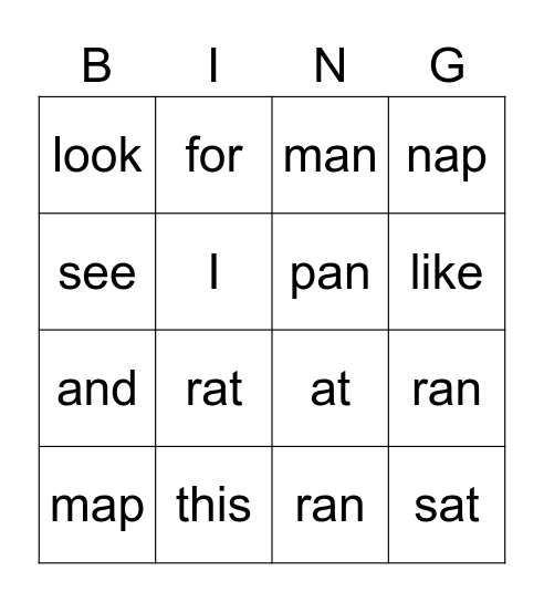 kinder month 4 words Bingo Card