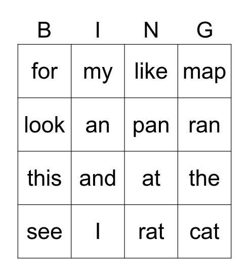 kinder month 4 words Bingo Card