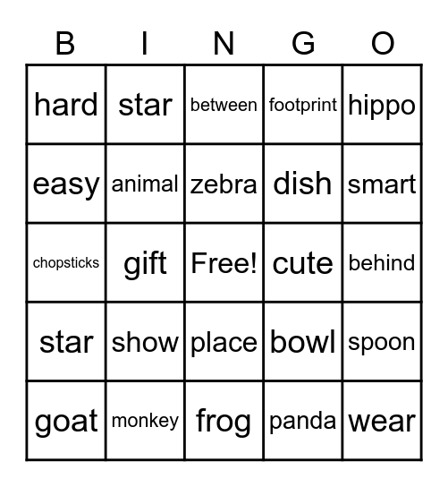 Lesson 1 to 4 Words Bingo Card