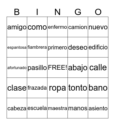 First Day Jitters Bingo Card