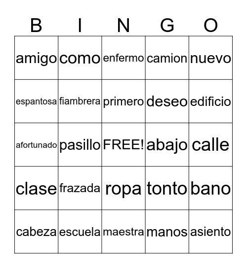 First Day Jitters Bingo Card