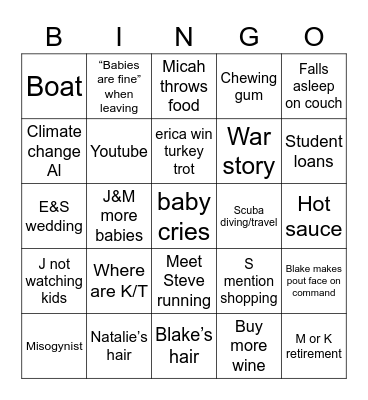 Drunksgiving Bingo Card