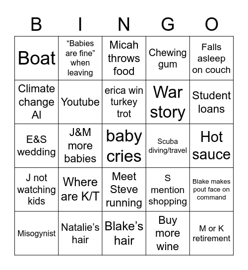 Drunksgiving Bingo Card