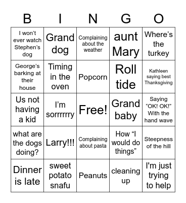Thanksgiving Bingo Card
