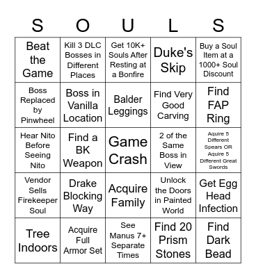 Dark Souls Item/Enemy Randomizer Bingo Card