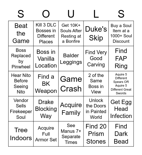 Dark Souls Item/Enemy Randomizer Bingo Card