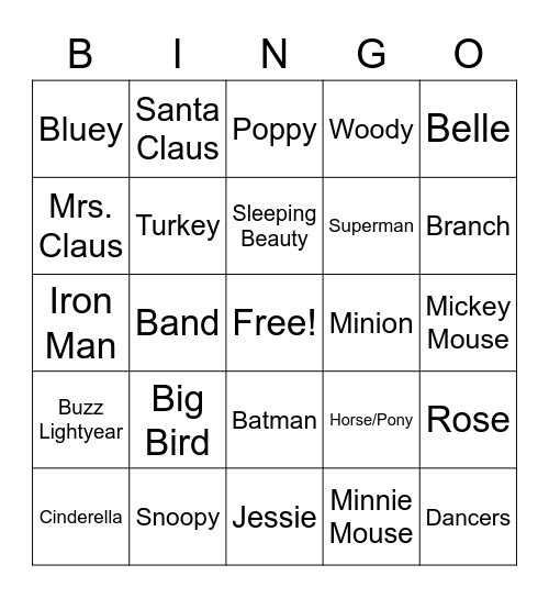 Harper's Parade Bingo Card