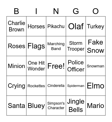 Brooke's Parade Bingo Card