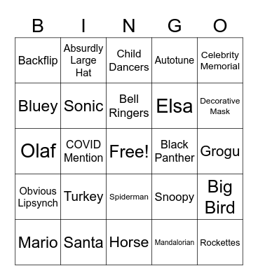 Gabe's Parade Bingo Card