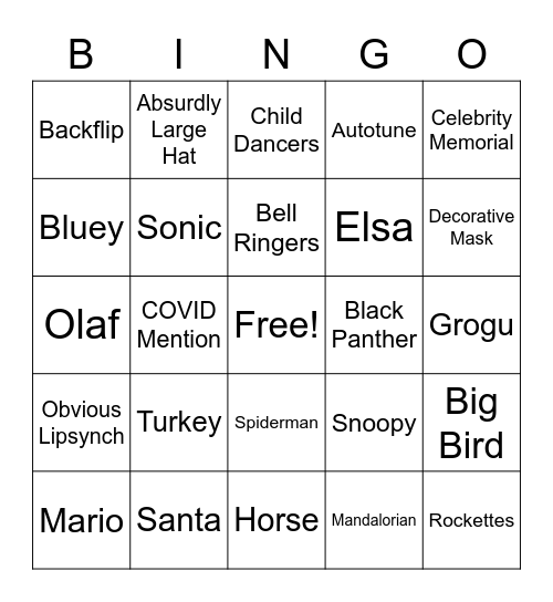 Gabe's Parade Bingo Card