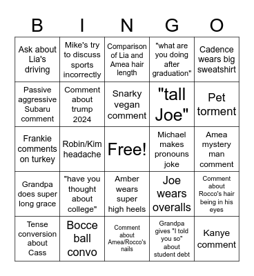 Thanksgiving Bingo Card