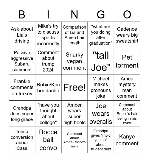 Thanksgiving Bingo Card