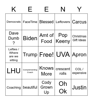 Family Bingo Card