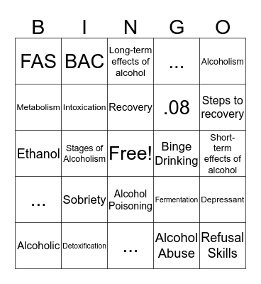Alcohol Bingo Card